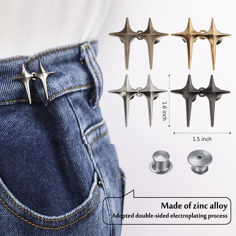 MASONEE Pant Waist Tightener Adjustable Jeans Button Pin for Waist Pants Clips to Tighten Waist No Sew Detachable Make Jeans Waist Smaller 4 Sets Jean Buttons for Loose Jeans Instant Pants Button Tightener - Image 4
